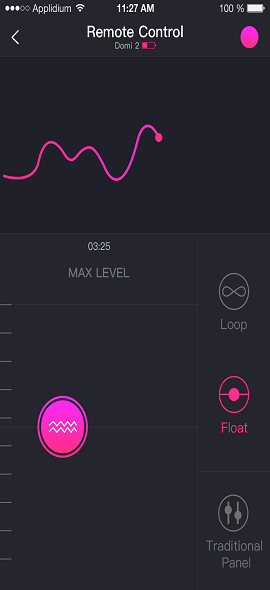 Skjermdump av Lovense Remote -appen Trykk og skyv fjernkontrollen.