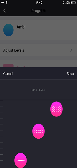 Skjermdump av Lovense Remote -appen 3 jevne nivåer