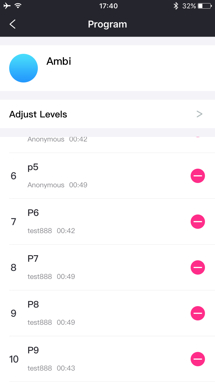 Skjermdump av Lovense Remote -appen opptil 10 programmeringsmønstre
